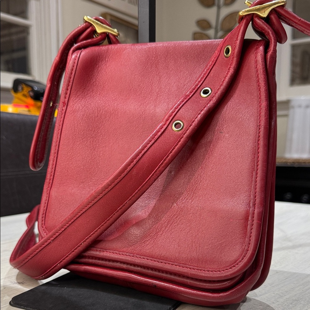 Vintage Coach Cherry Red Leather Crossbody Bag-9145
